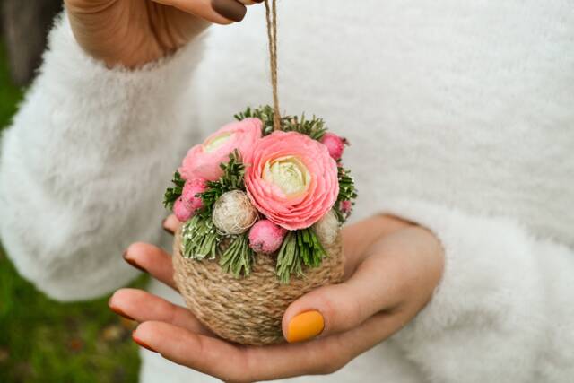 Christmas Ornaments Tree Toy Pink Ball, Presents Family Gift Ornament, Crochet Handmade - image 1