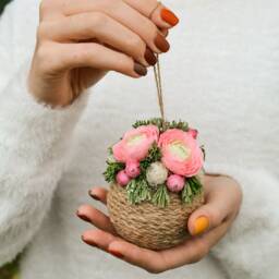Christmas Ornaments Tree Toy Pink Ball, Presents Family Gift Ornament, Crochet Handmade - thumbnail 2