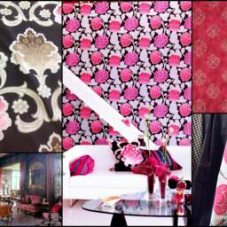 "Embroidered Silk Decorative Pillow Bohemian Pink & Black Velvet, 18""x 18" - thumbnail 3
