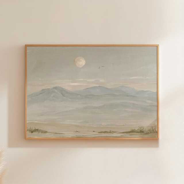 Minimal Mountain Landscape Poster, Neutral Paper Wall Art - image 1