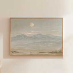 Minimal Mountain Landscape Poster, Neutral Paper Wall Art - thumbnail 1