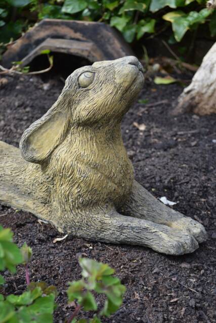 Moon Gazing Hare Stone Garden Ornament Reclining - image 1