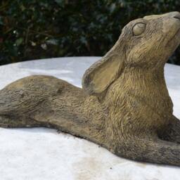 Moon Gazing Hare Stone Garden Ornament Reclining - thumbnail 3