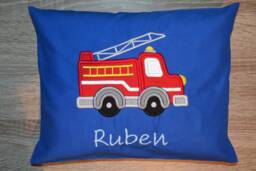 Fire Brigade Pillow, Fire Engine Children's Truck Handmade - thumbnail 1