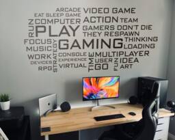 Gaming Word Cloud Wall Decal, Gamer Room Decor, Battlestation Vinyl Sticker - thumbnail 1