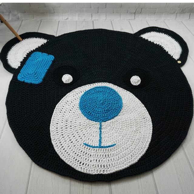 Crochet Bear Rug With A Patch For Child Personalized Teddy Carpet Animal Kids Decor Boy Woodland Nursery Baby Shower Gift - image 1