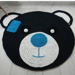 Crochet Bear Rug With A Patch For Child Personalized Teddy Carpet Animal Kids Decor Boy Woodland Nursery Baby Shower Gift - thumbnail 1