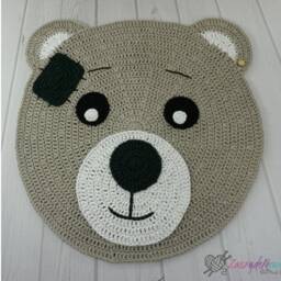 Crochet Bear Rug With A Patch For Child Personalized Teddy Carpet Animal Kids Decor Boy Woodland Nursery Baby Shower Gift - thumbnail 3