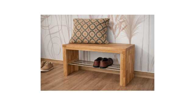 Wooden Bench, Solid Oak Stainless Steel Shoe Rack, Hall Bench With Storage Space - image 1