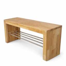 Wooden Bench, Solid Oak Stainless Steel Shoe Rack, Hall Bench With Storage Space - thumbnail 2