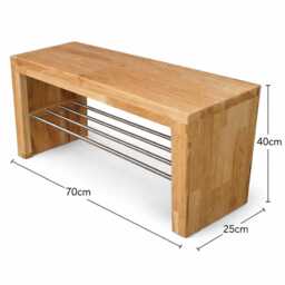 Wooden Bench, Solid Oak Stainless Steel Shoe Rack, Hall Bench With Storage Space - thumbnail 3