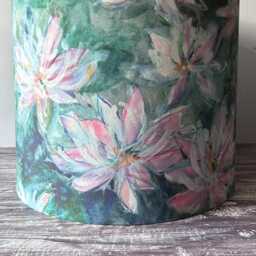 Handmade Floral Velvet Lampshade Green Waterlily Design - thumbnail 3