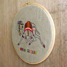 Embroidered Camel Linen Wall Art, Indian Decor - thumbnail 3