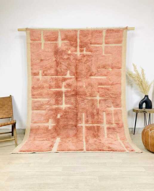 Rose Pink Textured Rug, Bold Moroccan Wool Custom Geometric Berber Carpet, Large Area Shag Minimalist Home Decor - image 1