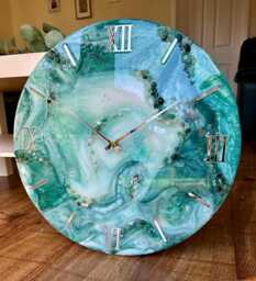 Deep Emerald Epoxy Resin Clock, Marble Wall Clock, Green Aventurine & Agate Inlay