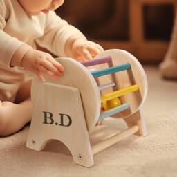 Personalized Wooden Baby Spinning Drum, Custom Montessori Sensory Toy Rainbow Spinner, Educational Colorful Toy, Gift - thumbnail 2