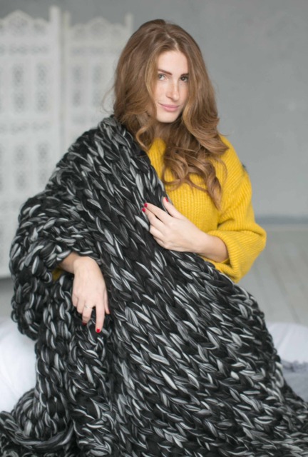 Chunky Knit Throw, Blanket, Gift For Her, Giant Afghan, Wool Blanket, Bulky Knit, Lap Christmas - image 1