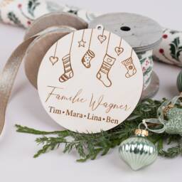 Personalized Wooden Pendants With Family Names, Christmas Tree Balls, Gifts - thumbnail 1
