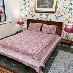 Mirai - Jaipuri Hand Block Printed Cotton Bed Cover With Two Pillow Cases, Flat Sheet, King Size, Floral, Ethically Made, Handcrafted - thumbnail 2