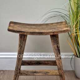 Rustic Curved Mango Wood Stool in Natural Or Dark Stain Finish - thumbnail 4