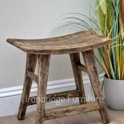 Rustic Curved Mango Wood Stool in Natural Or Dark Stain Finish - thumbnail 3