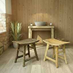 Rustic Curved Mango Wood Stool in Natural Or Dark Stain Finish - thumbnail 1