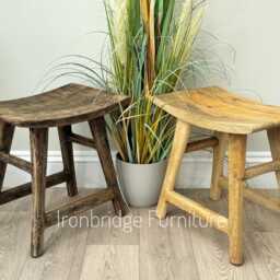 Rustic Curved Mango Wood Stool in Natural Or Dark Stain Finish - thumbnail 2