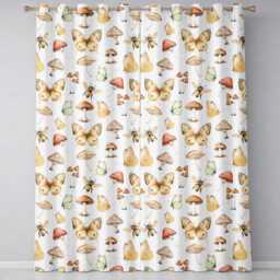 Vintage Butterflies Bees Mushrooms Nature Seamless Pattern Light Grey Readymade Eyelet Ring Top Thermal 100% Blackout Curtains - thumbnail 2