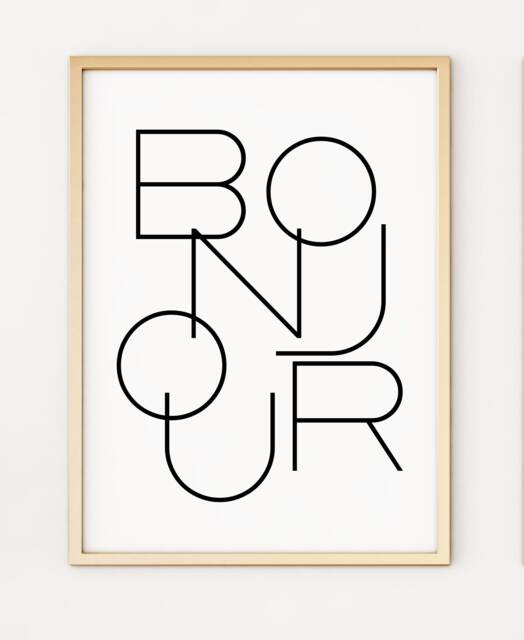 A4 Bonjour Hello French Quote Poster Print Typography Style Po292