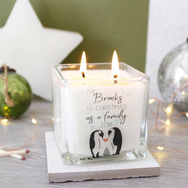 First Christmas As A Family Candle - New Personalised Penguin Gift - image 1