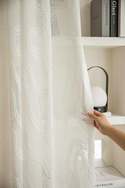 Custom Curtains White Wavy Pattern Jacquard Net Sheer Voile Curtain For Bedroom Living Room - image 1