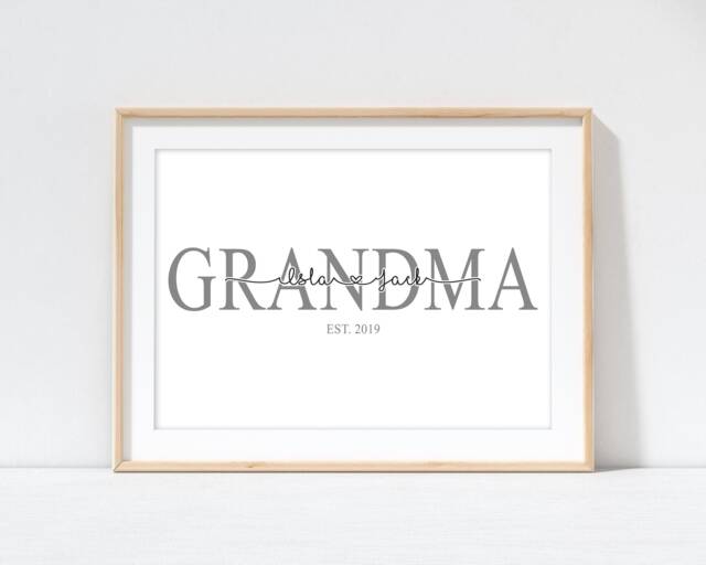 Personalised Grandma Gift, Granny Or Gran Print. Family Name Gift From Grandkids. Birthday Mothers Day. A4 Print Framed - image 1