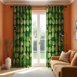 Modern Green Polka Dot Curtains, Bold Circle Design Drapes, Contemporary Window Treatment, Vibrant Yellow Pattern Curtain Panels - thumbnail 3