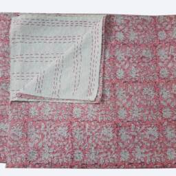 Indian Handmade Decorative Beautiful Floral Design Kantha Quilt Perfect Bed Matching Bedspread Queen Size - thumbnail 2