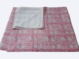 Indian Handmade Decorative Beautiful Floral Design Kantha Quilt Perfect Bed Matching Bedspread Queen Size - thumbnail 1