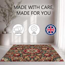 Red Teal Ornate Floral Medallion Rug Non-Slip Soft Area Carpet Bedroom Living Room Hallway Mat Decor - Made in UK - thumbnail 2