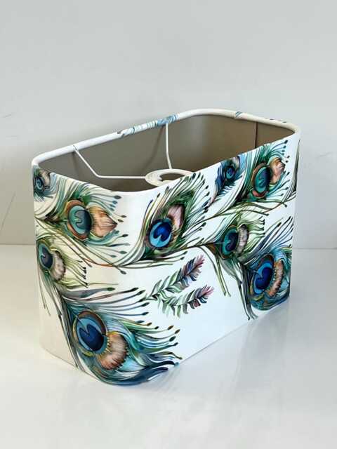 Handmade By Order Multicoloured Rainbow Peacock Feathers Print On Velvet Rounded Rectangular Shape Lamp Shade Pendant Light - image 1