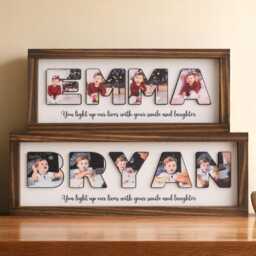 Wooden Name Picture Frame Personalized Baby Room Sign Custom Photo Y94 - thumbnail 1