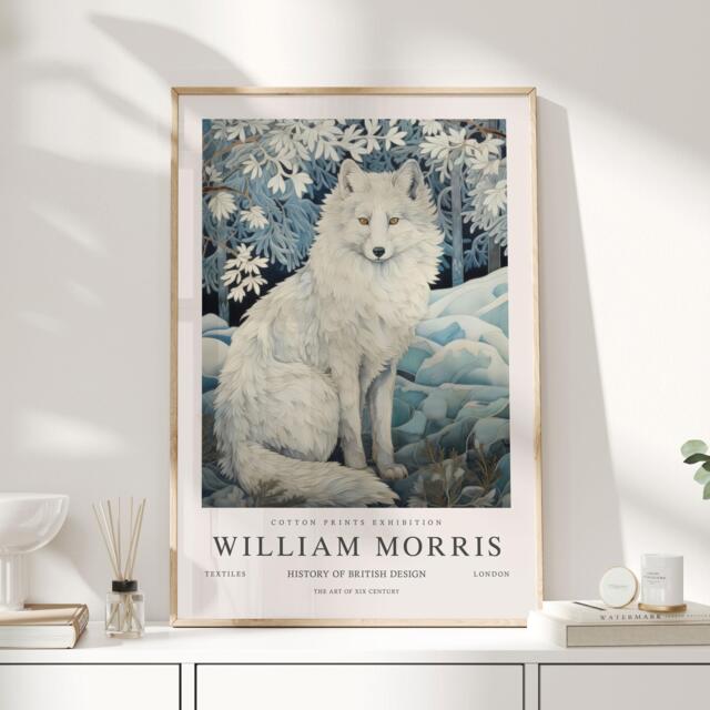 William Morris Print, Art, Exhibition Poster, Arctic Fox, Wolf Winter Prints, Decor, Christmas Fox - image 1