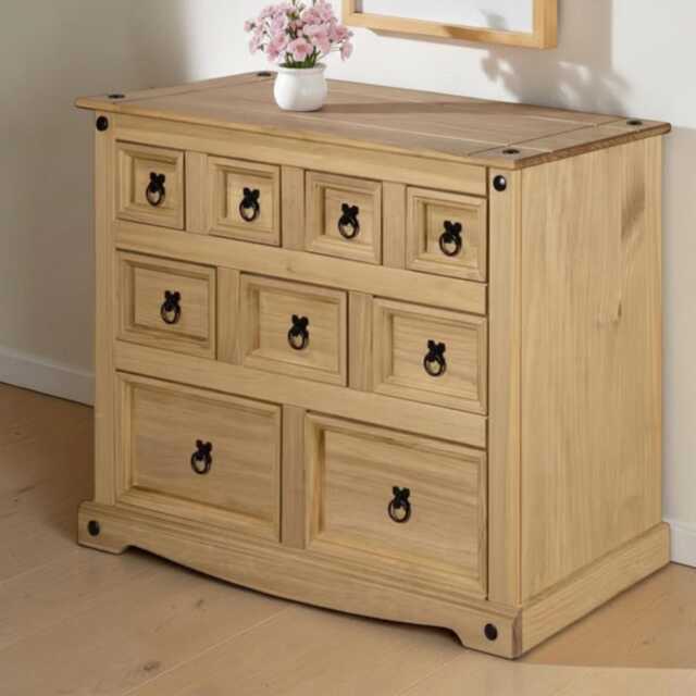 Solid Pine 9 Drawer Chest Rustic Wooden Sideboard Storage Cabinet - image 1
