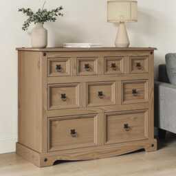 Solid Pine 9 Drawer Chest Rustic Wooden Sideboard Storage Cabinet - thumbnail 2