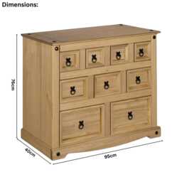 Solid Pine 9 Drawer Chest Rustic Wooden Sideboard Storage Cabinet - thumbnail 4