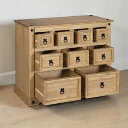 Solid Pine 9 Drawer Chest Rustic Wooden Sideboard Storage Cabinet - thumbnail 3