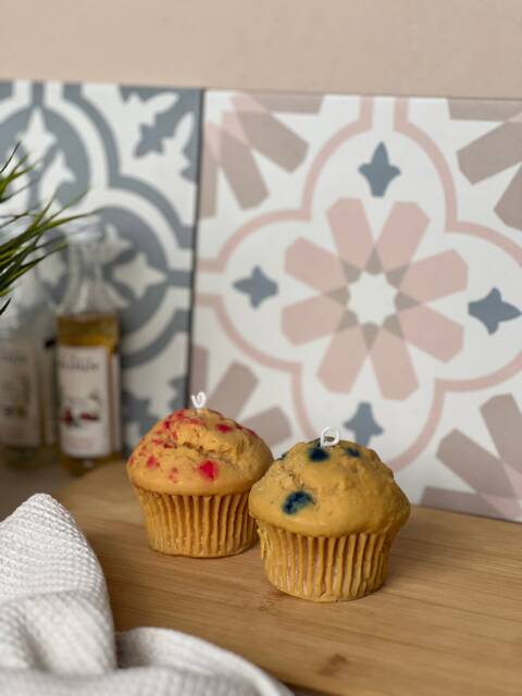 Blueberry Raspberry Chocolate Chip Muffin Cake Candles - Dessert Decorative Handmade Novelty Unique Food Lookalike Gifts Full Size - image 1