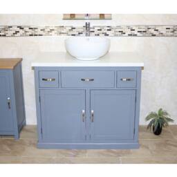 Bathroom Vanity Unit Grey Painted Wood Cabinet Wash Stand White Quartz & Ceramic Basin 1161Gwqcbc