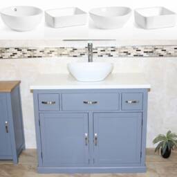 Bathroom Vanity Unit Grey Painted Wood Cabinet Wash Stand White Quartz & Ceramic Basin 1161Gwqcbc - thumbnail 2