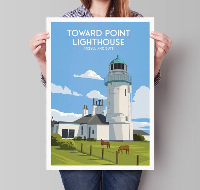 Toward Point Lighthouse Print - Argyll & Bute Travel Poster Scottish Gifts Art Birthday Present Home Decor Artwork - image 1