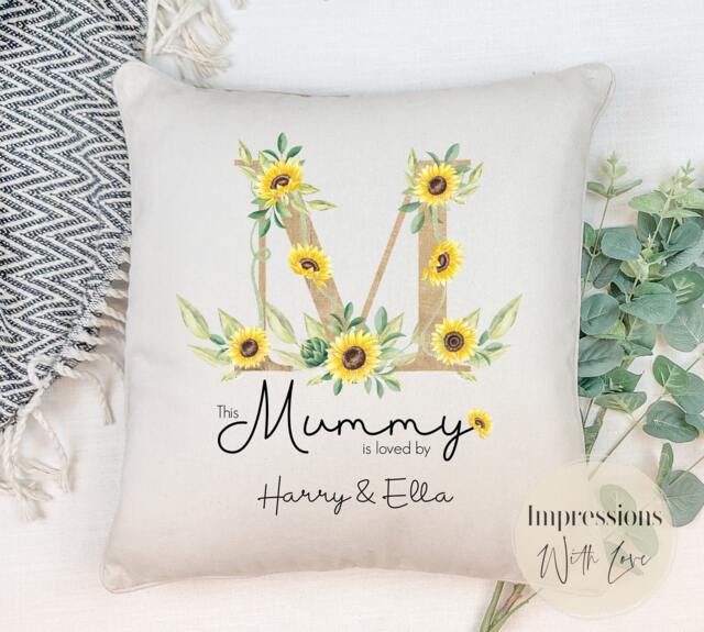 Personalised Mummy Cushion, Birthday Gift For Mum, Mother's Day, Custom Pillow, From Children, Kids, Sunflowers, Gifts For Her, Mamma, Mumma