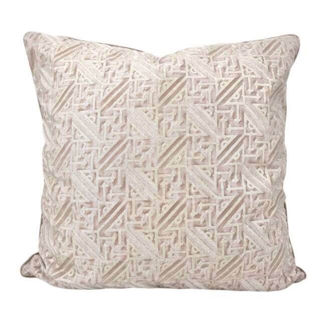 Fortuny Fabric Throw Pillow Cushion Cover Platinum & Silvery Gold Simboli Pattern - Made in Italy - image 1