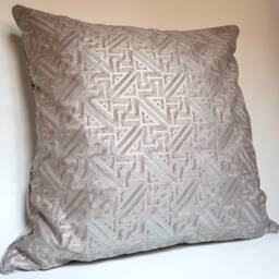 Fortuny Fabric Throw Pillow Cushion Cover Platinum & Silvery Gold Simboli Pattern - Made in Italy - thumbnail 2
